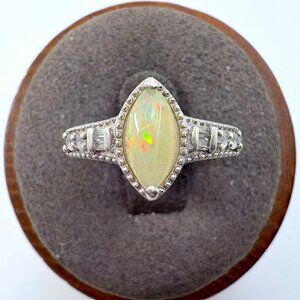 D'Joy Sterling Silver 925 Marquise Composite Opal Bezel Set Ring Size 6.75
